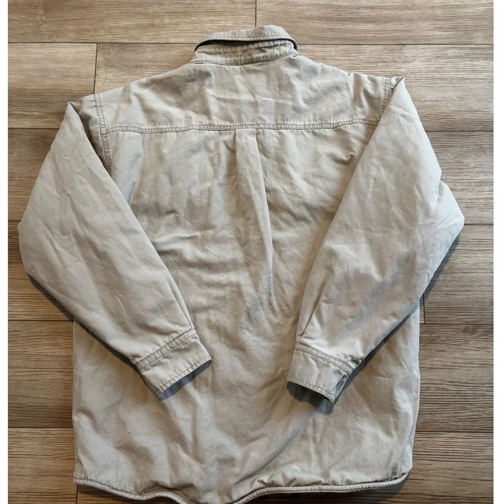 Levis Mens Canvas Shirt Jacket Tan Fleece Lined Plaid Workwear Shacket Large
